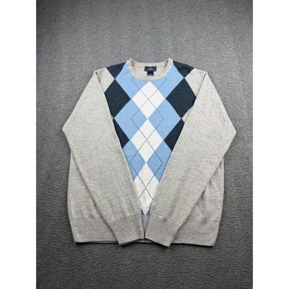 Dockers Men's M Medium Gray Blue Argyle Crewneck Pullover Sweater‎ Knit Diamond